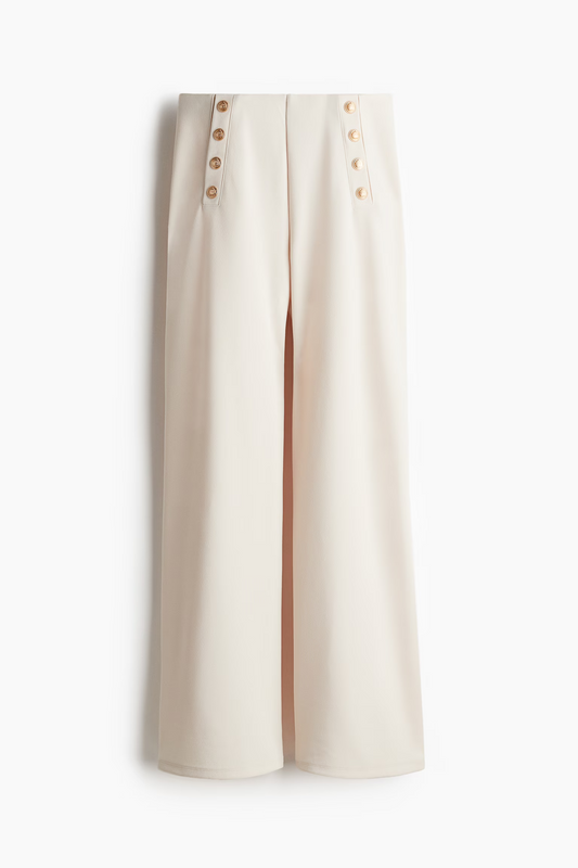 Cream Button-Front Trousers