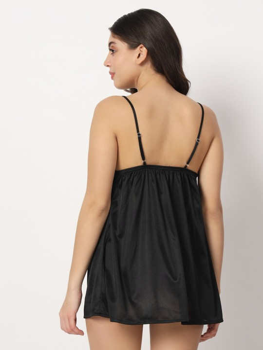 Black Satin Nightdress With Robe