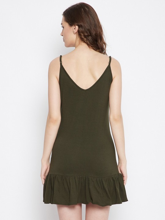 Olive Solid Cotton Nightgown