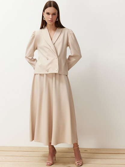 Double-Breasted Blazer & Midi Skirt Co-Ord Set