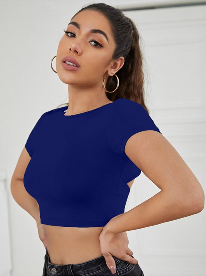 Tie Up Back Blue Crop Top