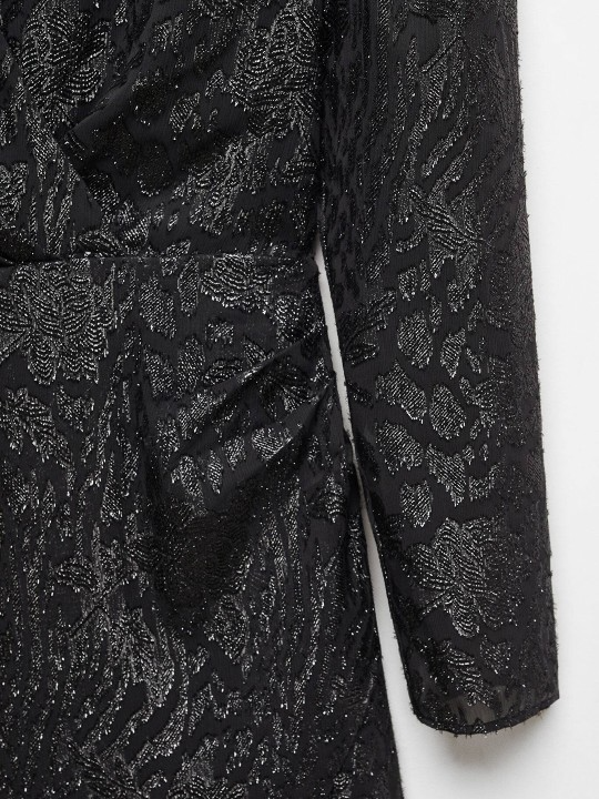 Jacquard V-Neck Black Dress