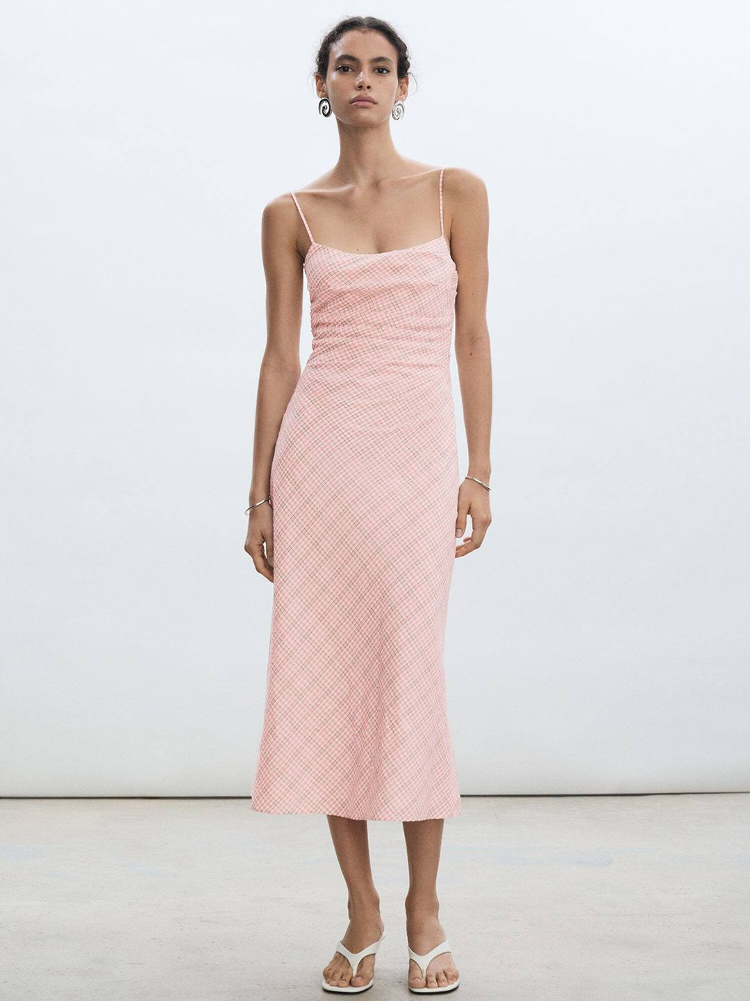 Pink Checked A-Line Dress