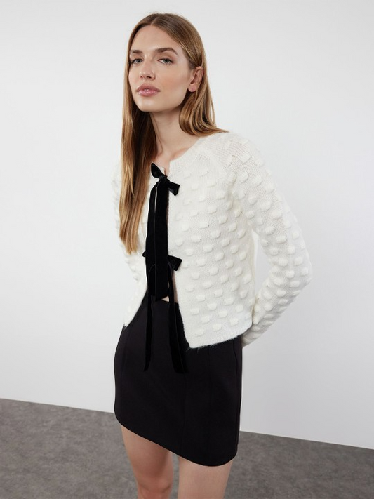 Black Bowed White Cardigan