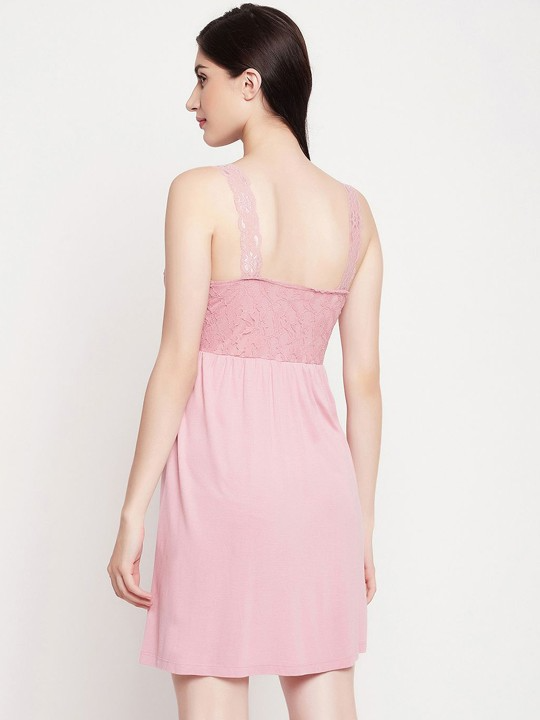 Pink Cotton Regular Night Dress