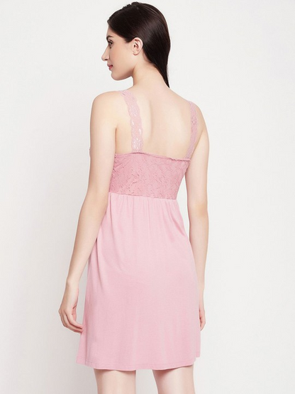 Pink Cotton Regular Night Dress