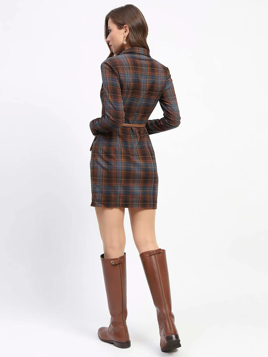 Plaid Pattern Belted Mini Blazer Dress