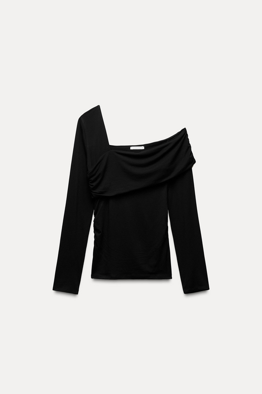 Asymmetric Neckline Top In Black