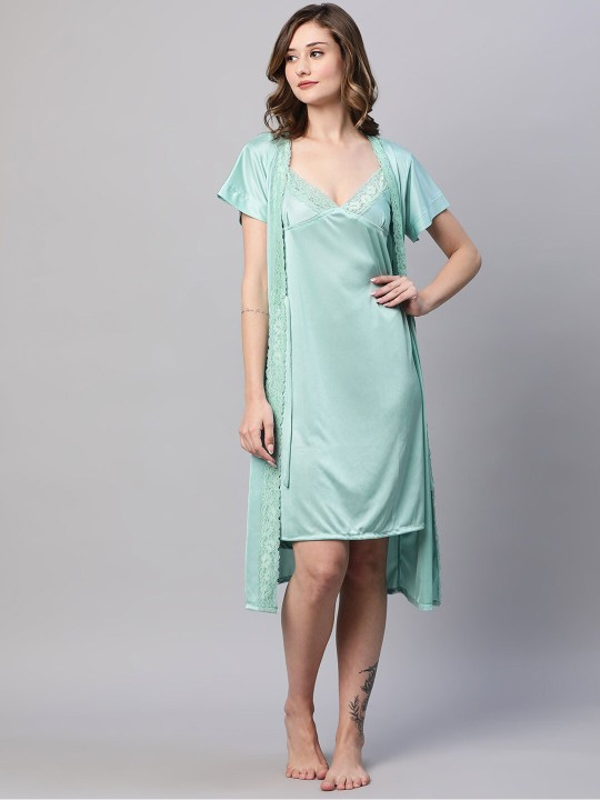 Jagged Ice Satin Nightdress With Robe