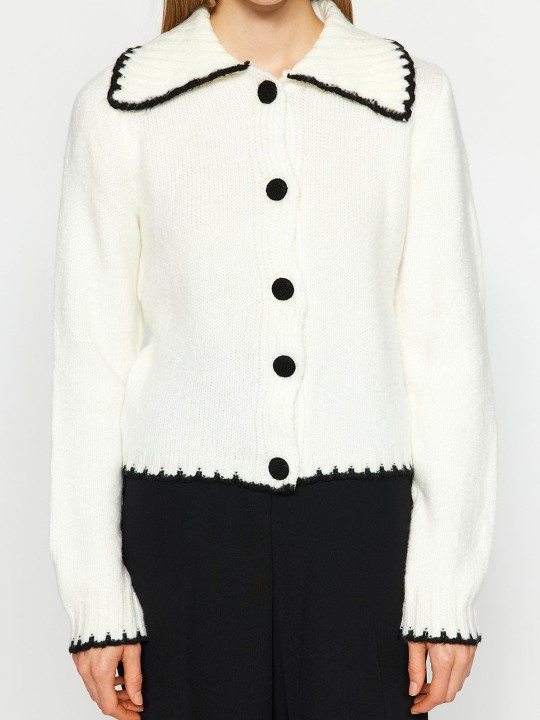 Black Lined White Crop Cardigan