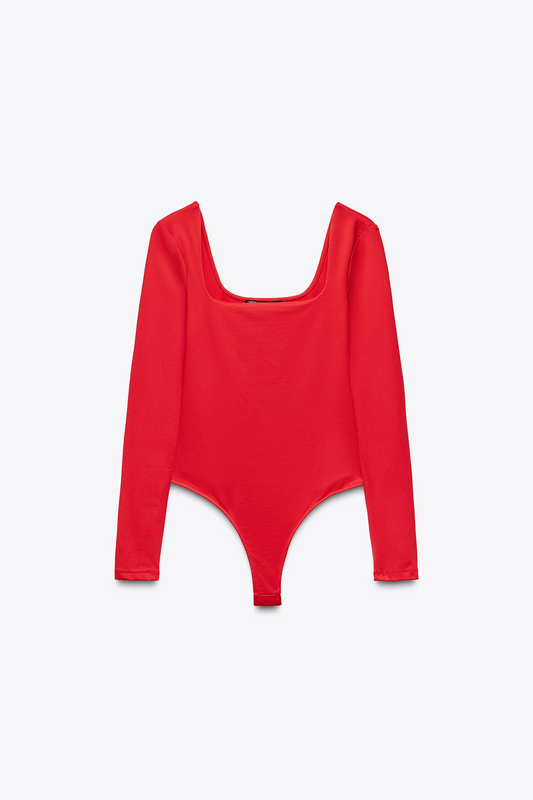 Hazel Square Neckline Bodysuit In Red