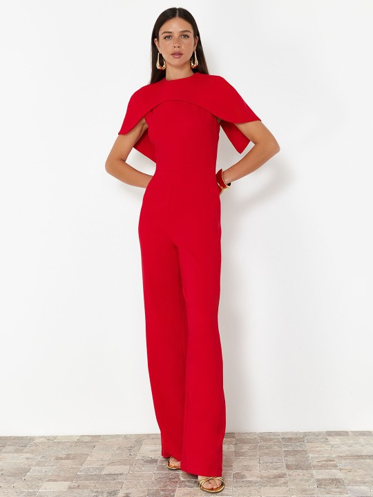 High Neck Layered Red Jumpsuit