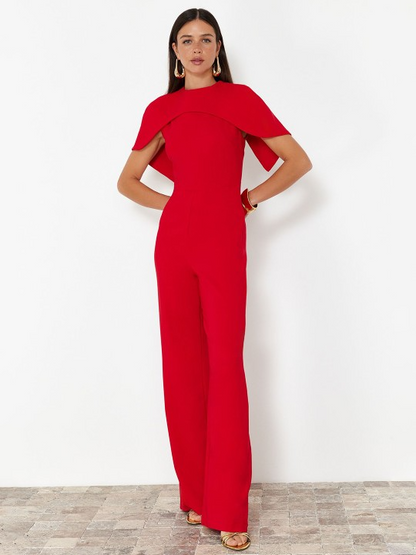 High Neck Layered Red Jumpsuit