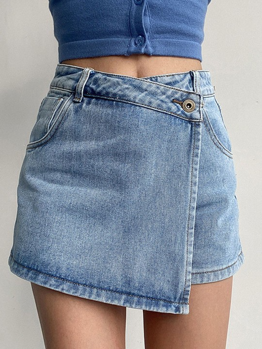 High-Rise Casual Denim Skorts