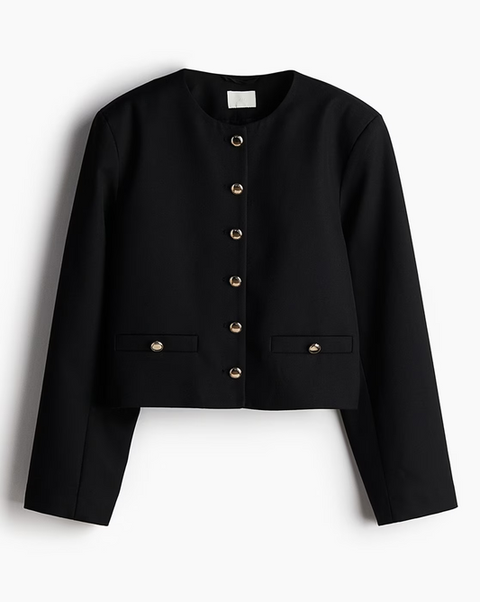 Minnie Black Short Lined Jacket With Buttons Down The Front