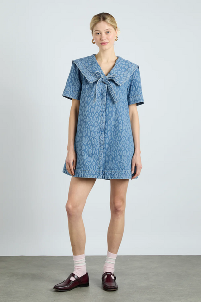Leopard Laser Denim Dress And Pants Co-Ord Set