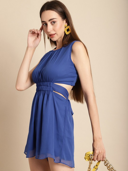 Round Neck Gathered Waist Playsuit