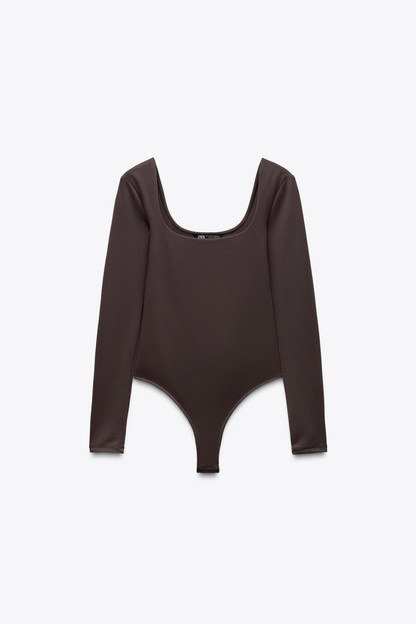 Hazel Square Neckline Bodysuit In Brown