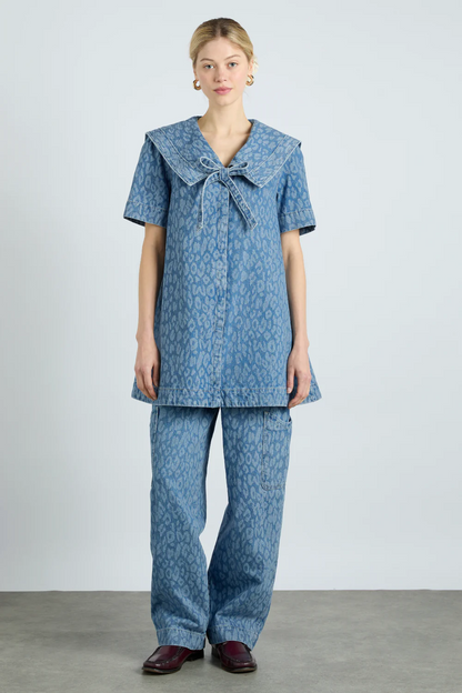 Leopard Laser Denim Dress And Pants Co-Ord Set