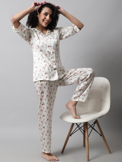 Printed Satin Night Suit