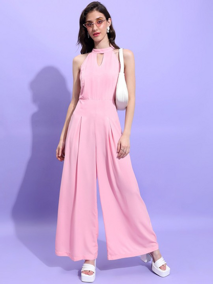 Halter Neck Sleeveless Jumpsuit With Bow Detail