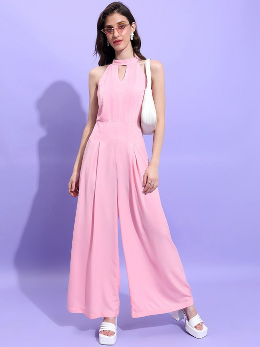 Halter Neck Sleeveless Jumpsuit With Bow Detail