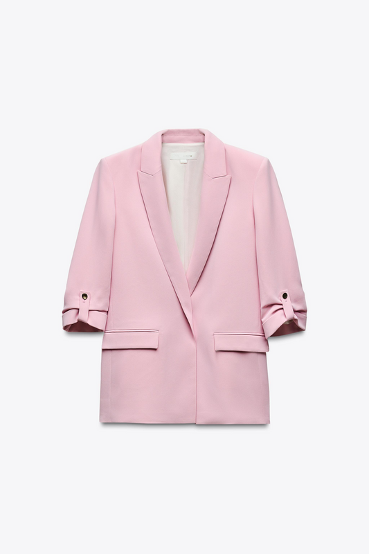 Pink Rolled-Up Sleeves Blazer