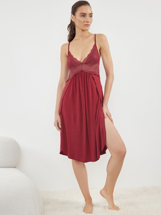 Red-violet Thin Shoulder Straps Sweat Nightdress