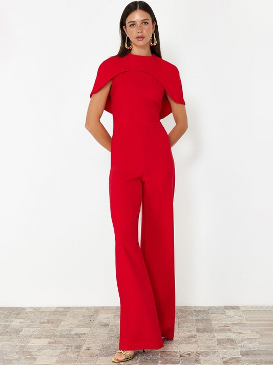 High Neck Layered Red Jumpsuit