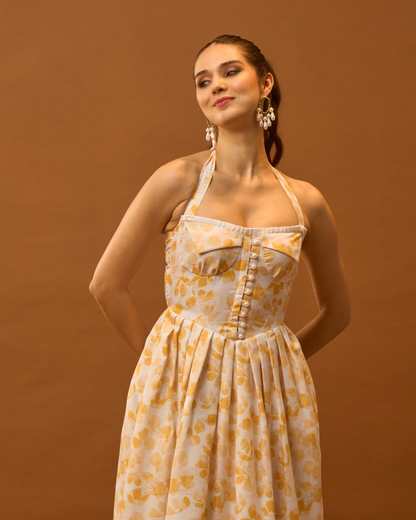 Moon Tie-Around Neck Strap Dress  In Yellow