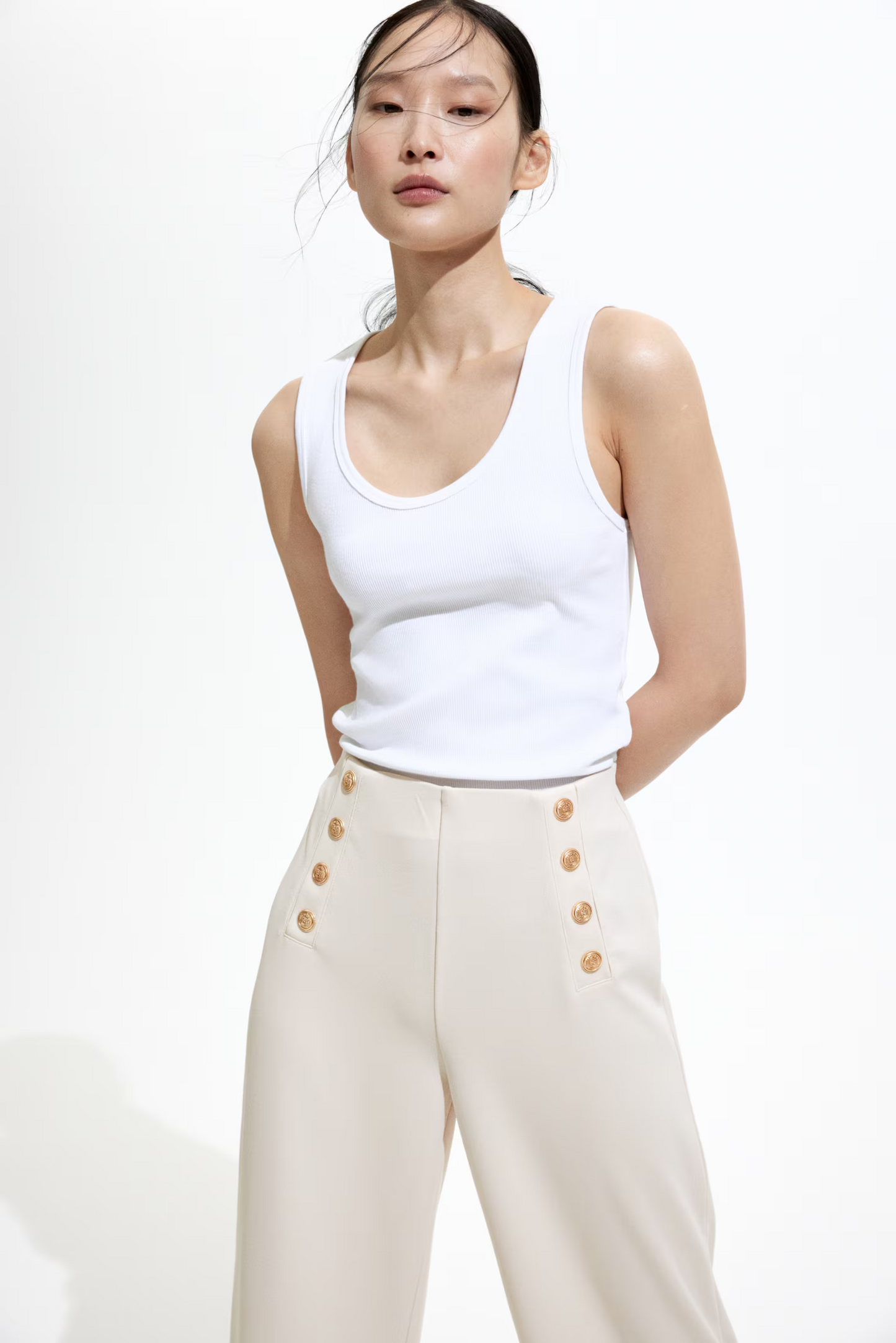 Button-Front Trousers In Cream