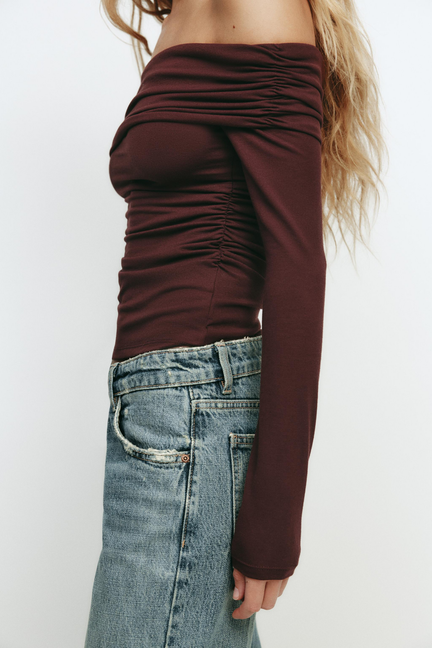 Asymmetric Neckline Top In Wine