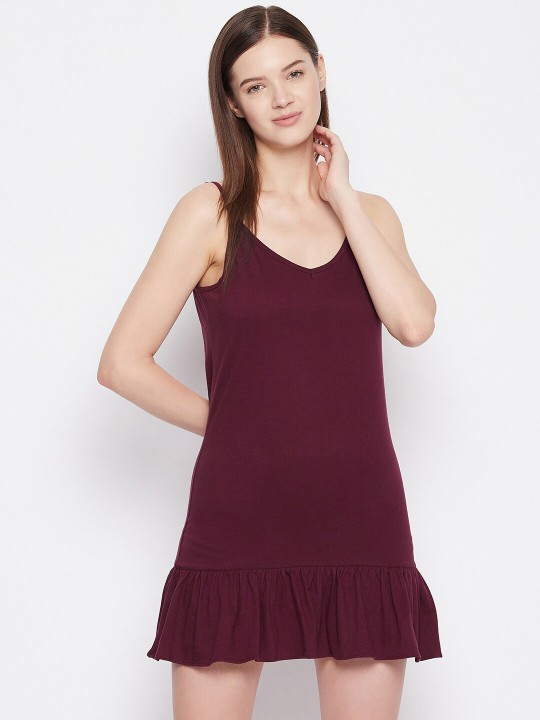 Burgundy Solid Cotton Nightgown