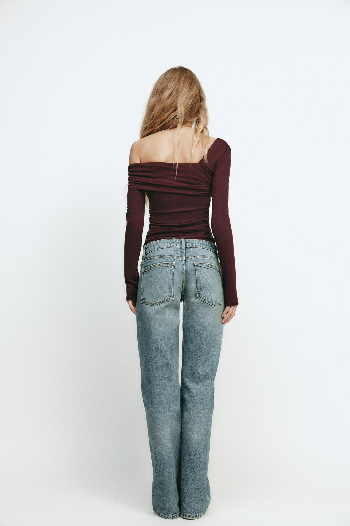 Asymmetric Neckline Top In Wine