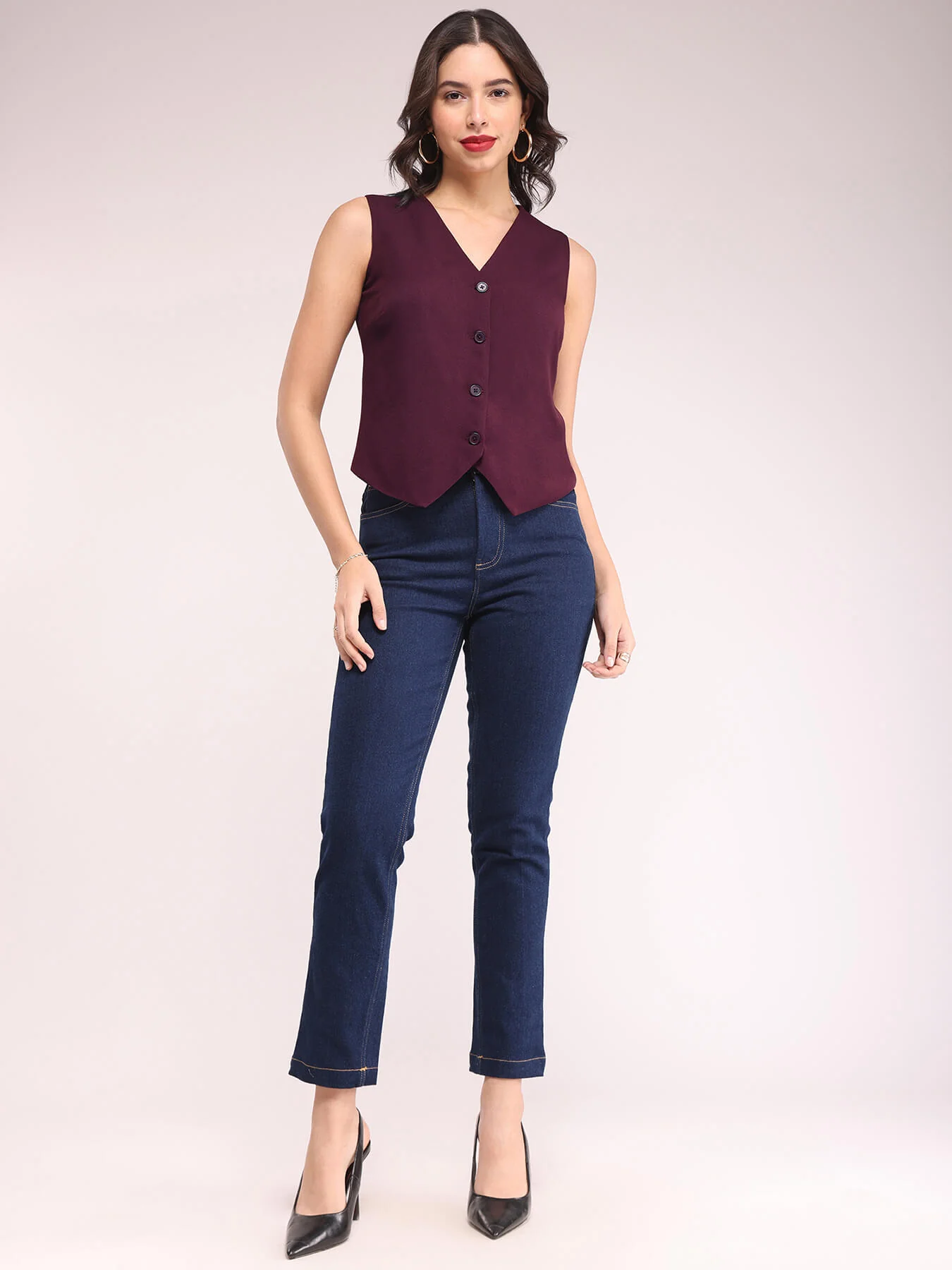 V-Neck Waistcoat In Wine