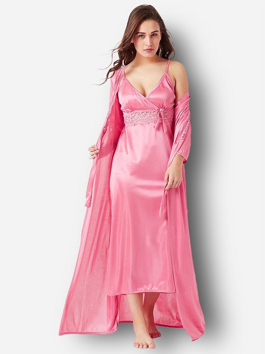 Pink V-Neck Maxi Nightdress