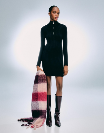 Ribbed Mini Dress With Zip