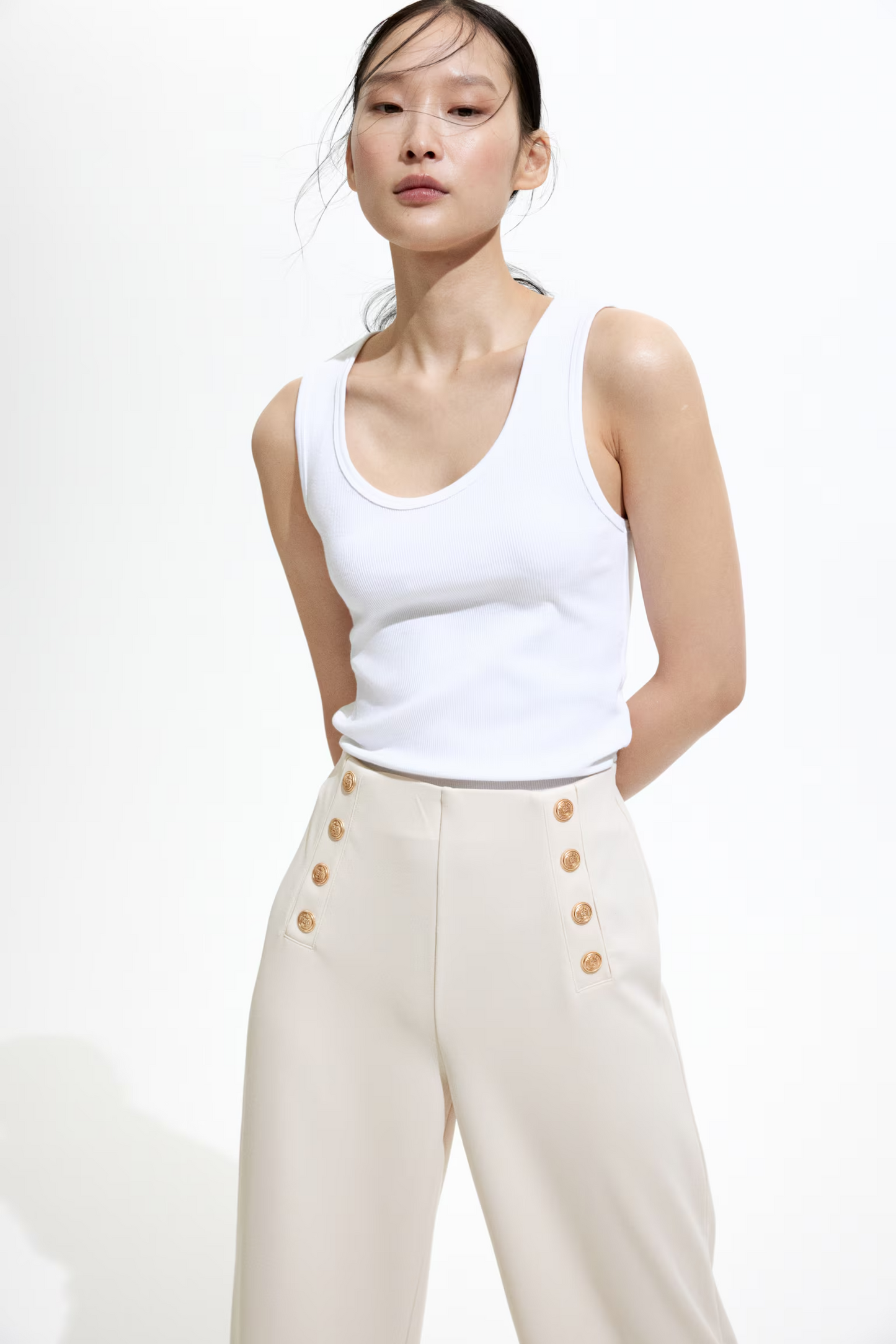 Cream Button-Front Trousers