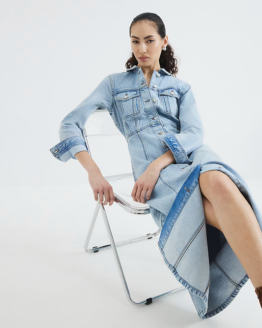 Denim Long Sleeve Midi Shirt Dress