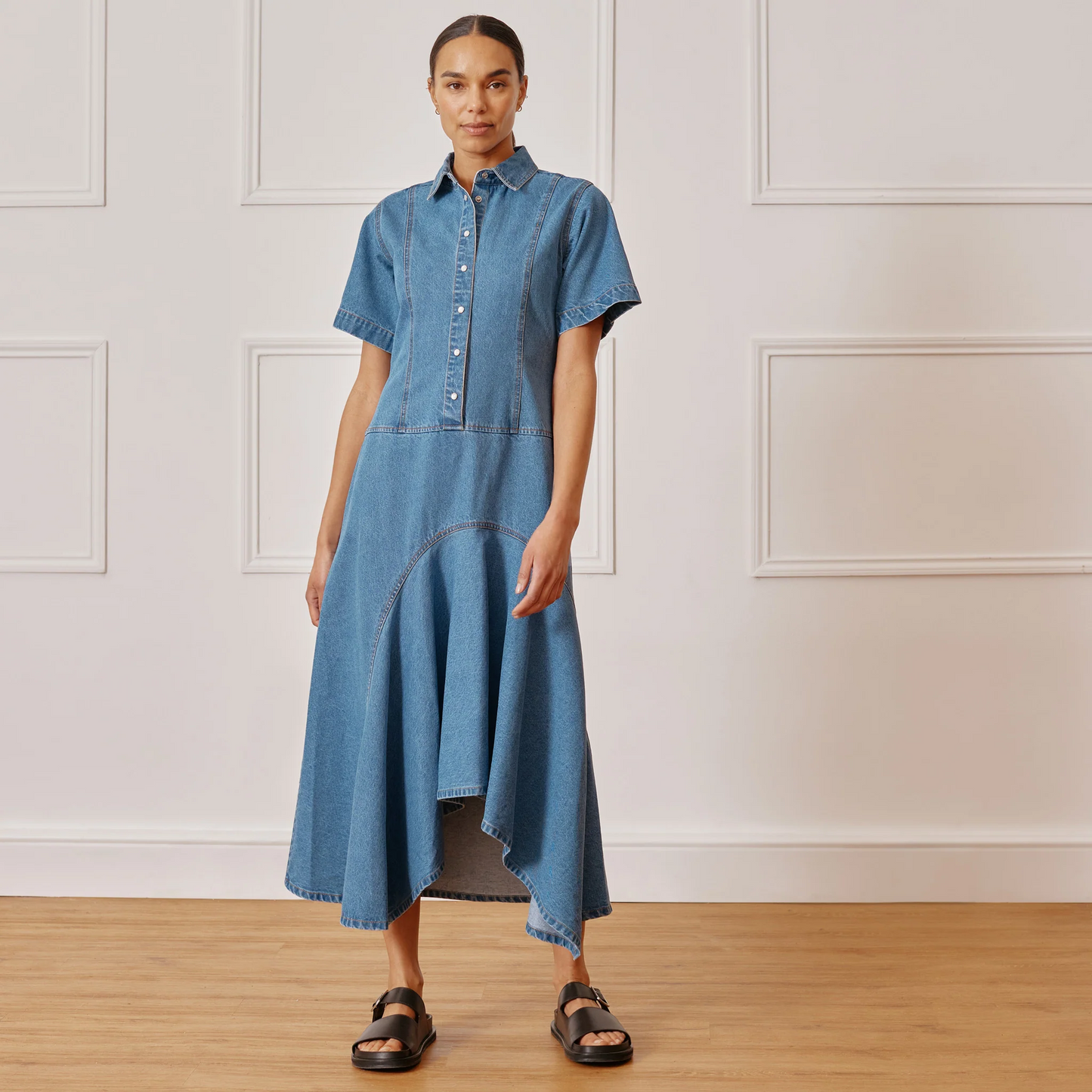 Dipped Hem Denim Dress