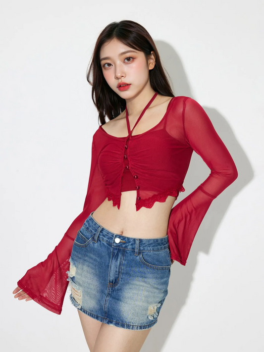 Stretchable Red Sheer Top