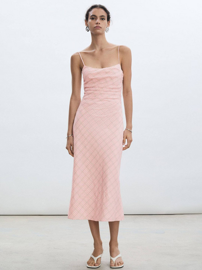 Pink Checked A-Line Dress