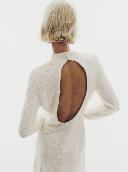 Sequined High Neck A - Line Dress