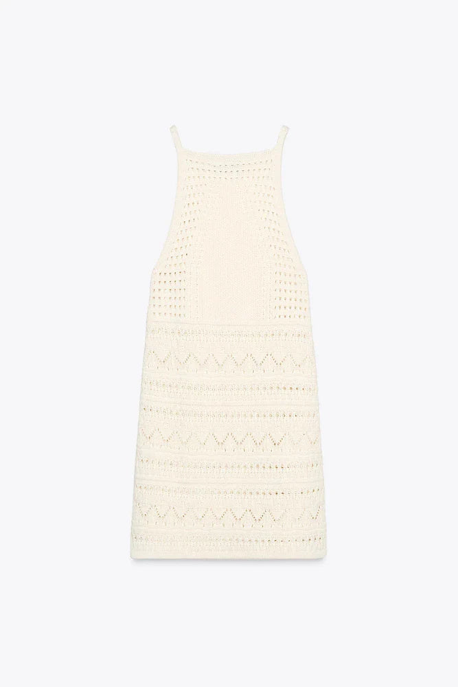 Halter Neck Crochet Mini Dress