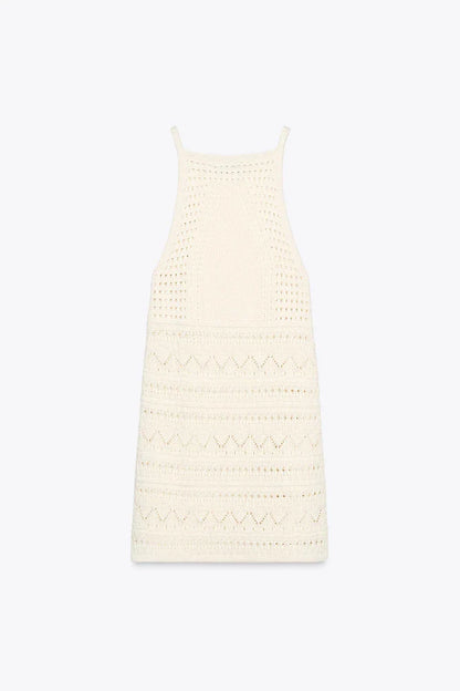 Halter Neck Crochet Mini Dress