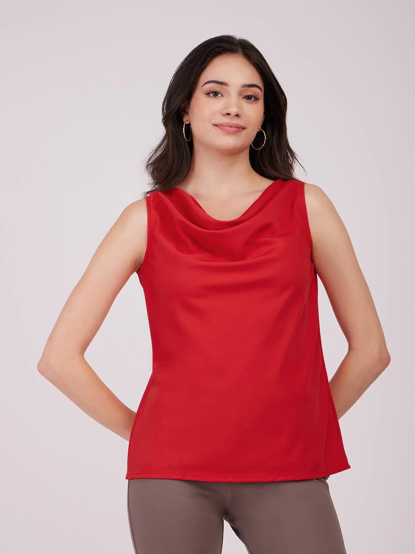 Cowl Neck Red Sleeveless Top