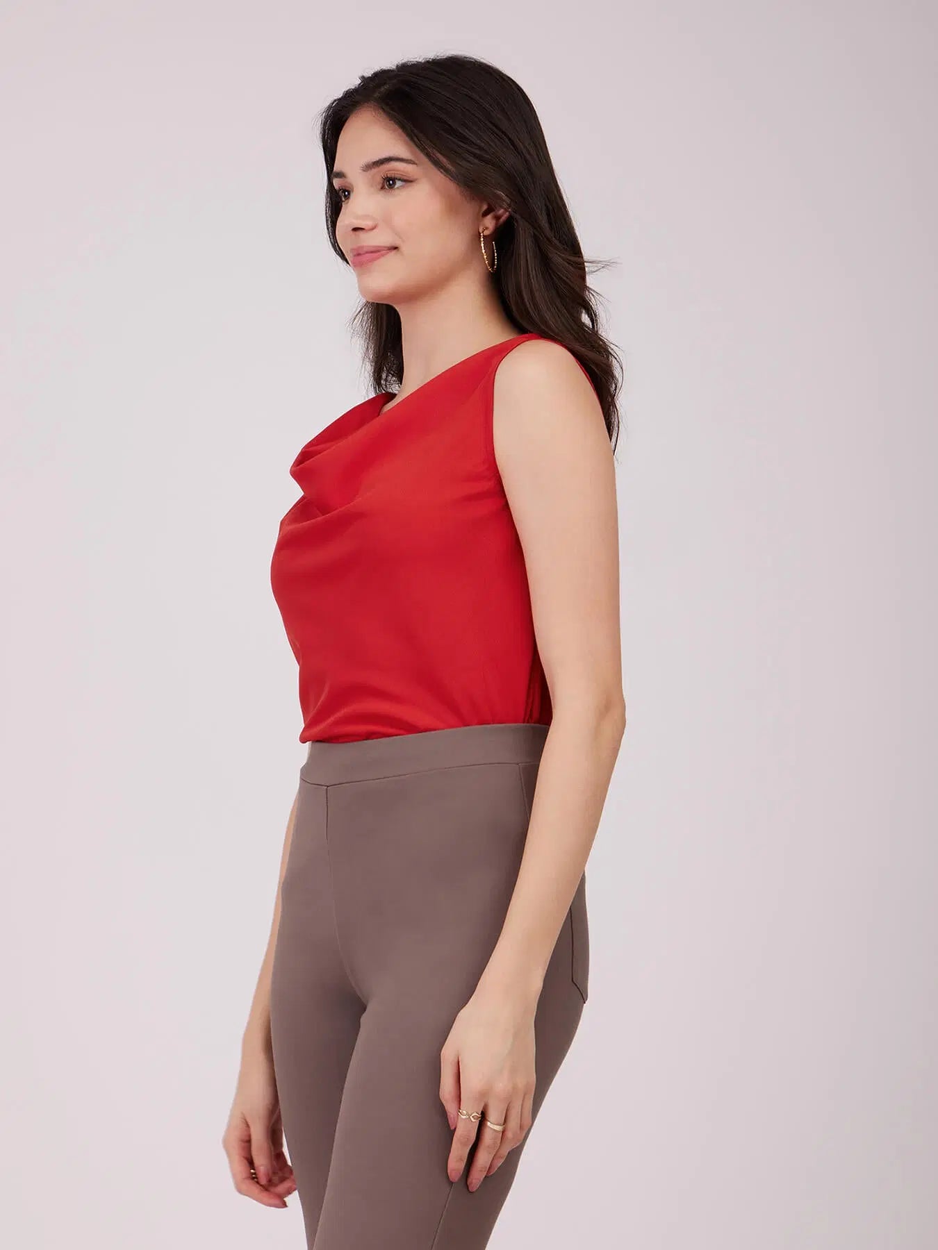 Cowl Neck Red Sleeveless Top