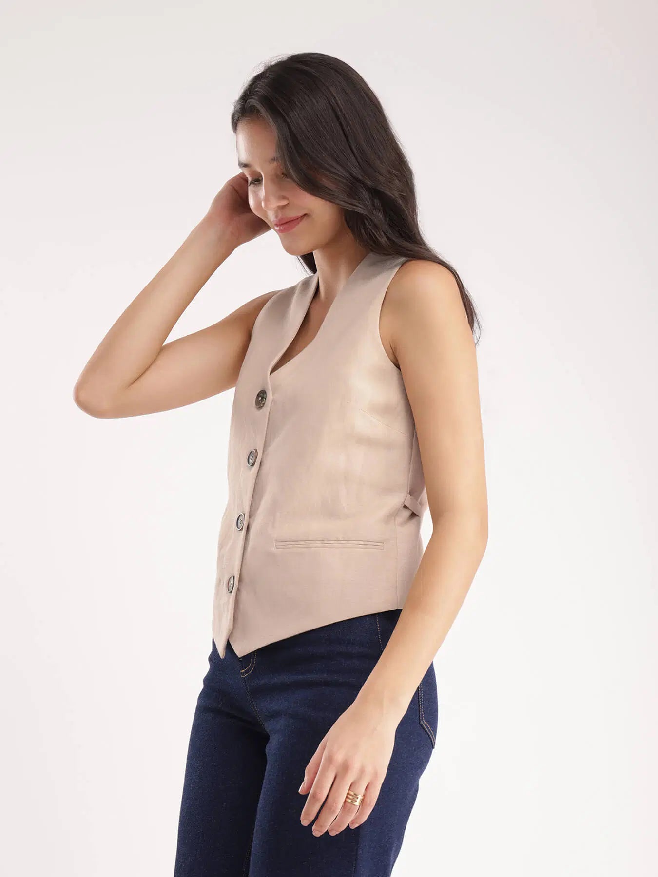 V-Neck Waistcoat In Beige