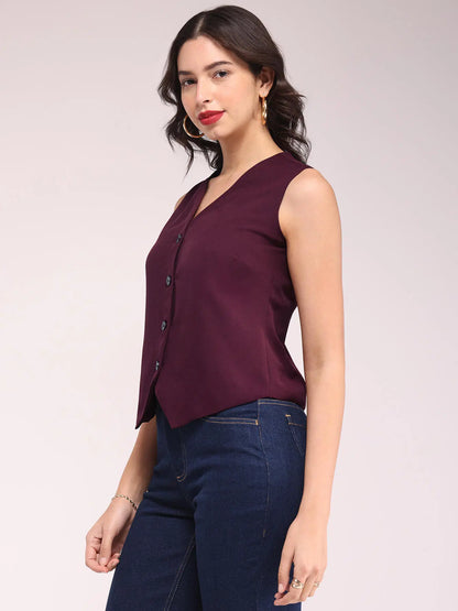 V-Neck Waistcoat In Wine