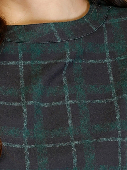High Round Neck Plaid Top